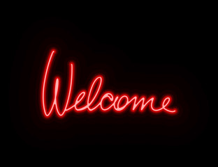 red welcome neon text signboard vector logo for design or illustration color