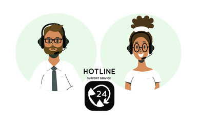 Call center operators icon. Support service, 24-hour service telephone assistance. 