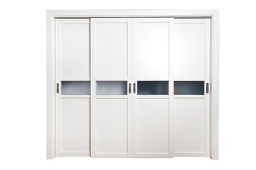 Wardrobe with sliding doors isolated on white background. Modern materials and furniture for interior