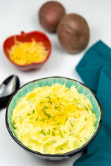 Mashed potato with gouda cheese and chives