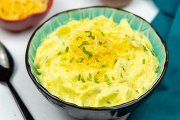 Mashed potato with gouda cheese and chives