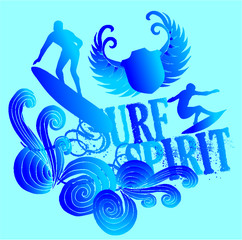 surfer palm beach print embroidery graphic design vector art