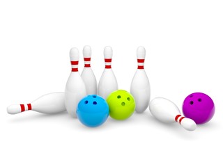 3D Bowling Pins on white background