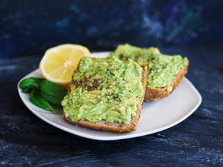 
avocado toast on a dark background