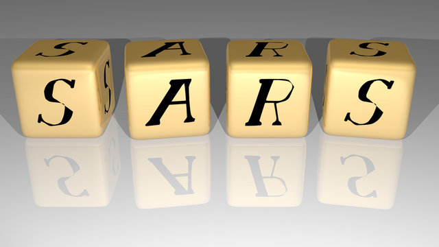 SARS made by golden dice letters and color crossing for the related meanings of the concept