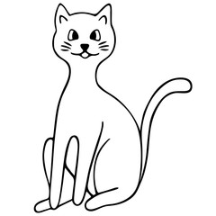 Cat. Vector illustration. Outline on an isolated background. Doodle style. Sketch. Coloring book for children. Lovely pet. A purring creature with a mustache. Fluffy animal. Hand drawing. 
