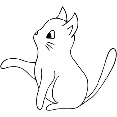 Kitten. Vector illustration. Outline on an isolated background. Doodle style. Sketch. Coloring book for children. Lovely pet. A purring creature with a mustache. Fluffy animal. Hand drawing. 