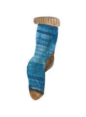 Watercolor element on a white background. Sock in the Hugge style. For design compositions in the Scandinavian style. On the topic of home comfort, lifestyle.	

