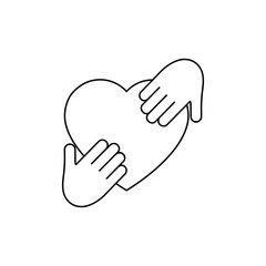 Heart icon on the hand isolated on the white background. Voluntary symbol illustration. 