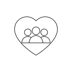 People icon in heart. Voluntary vector illustration isolated on white.