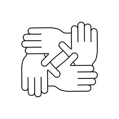 Humanitarian assistance vector illustration isolated on white background. Hands together in round shape. Voluntary, charity, donation icon.