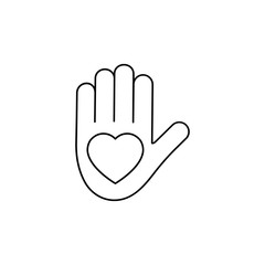 Obraz premium Heart icon on the hand isolated on the white background. Voluntary symbol illustration. 
