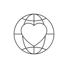 Heart in globe icon illustration isolated on white