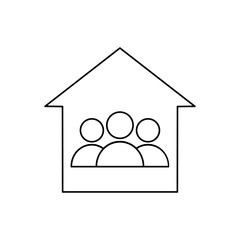 People icon in house vector. Stay at home illustration isolated on white. 