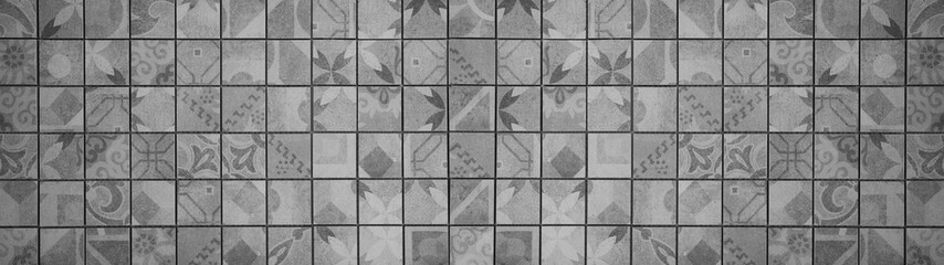 Gray anthracite dark vintage retro geometric square mosaic motif cement concrete tiles texture...