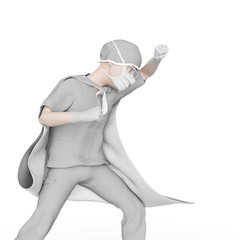 super doctor cartoon in a defence pose  in white background