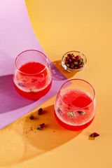 Pink Raspberry Cocktail in drink glass