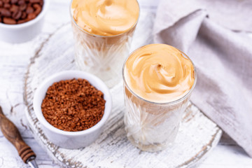 Dalgona whipped coffee with milk