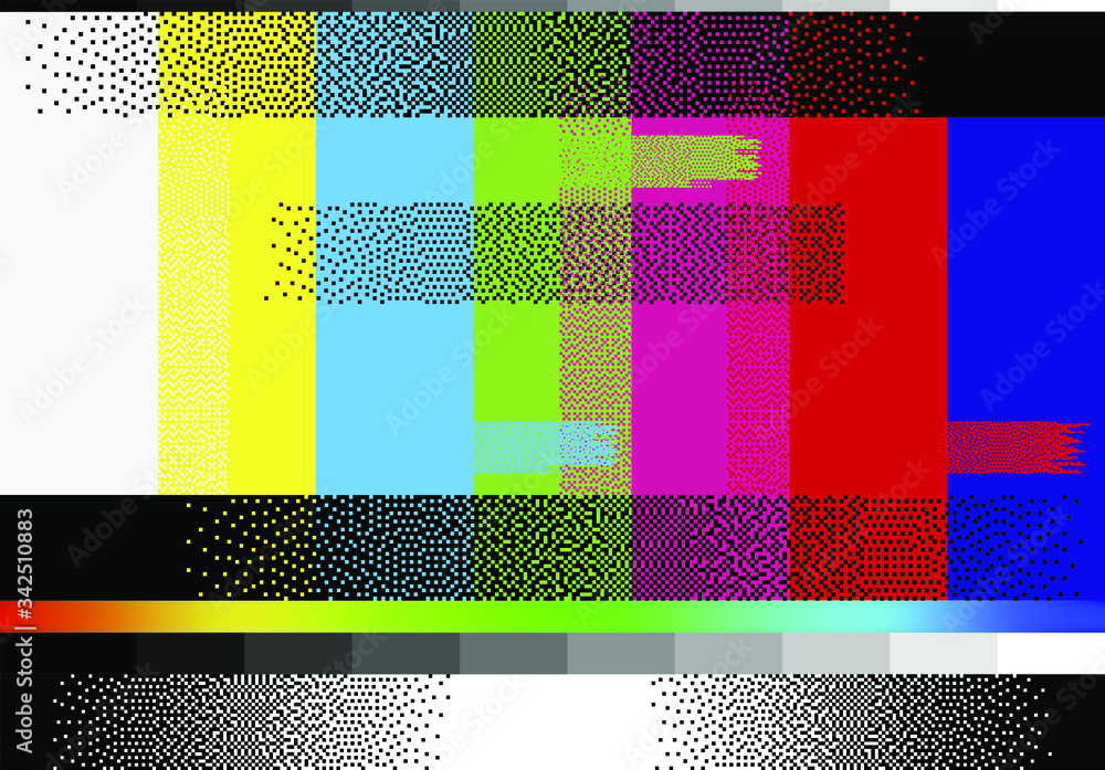 Poster no signal tv retro television test pattern with color rgb bars and vhs glitch effect. vaporwave and 