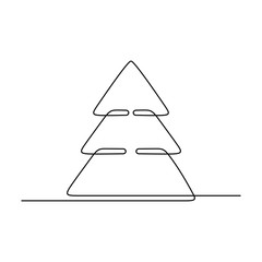 Continuous line drawing. Fir-tree. Black isolated on white background. Hand drawn vector illustration. 