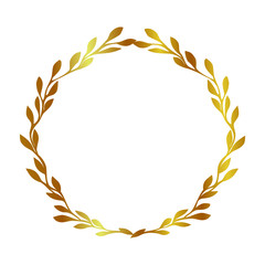 Gold floral round frame. Vector Isolated wreath. Round boarder with leaves. Branch circle frame for monogram. 