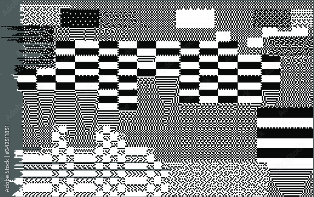Poster Glitch datamoshing camera effect. Retro VHS background like in old video tape rewind or no signal TV screen. Vaporwave and cyberpunk style vector illustration.