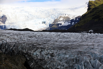 Skaftafell / Iceland - August 18, 2017: Skaftafellsjokull glacier view with ice formation, Iceland, Europe