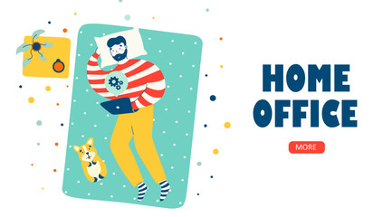 Hipster home office for lifestyle design vector landing page template.