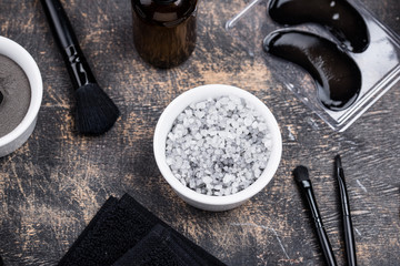 Set of black charcoal detox cosmetics