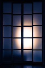 japanese style sliding doors at blue hour