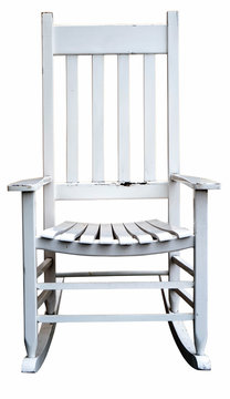 Isolated Weathered Vintage White Rocking Chair.