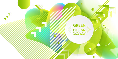 Banner summer ecology white background poster triangle vector futuristic light minimal geometric. Green and yellow lines and points gradient natural