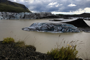 Skaftafell / Iceland - August 18, 2017: Skaftafellsjokull glacier view with ice formation, Iceland, Europe