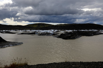 Skaftafell / Iceland - August 18, 2017: Skaftafellsjokull glacier view with ice formation, Iceland, Europe