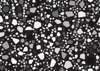 Abstract monochrome terrazzo seamless pattern. Black and white, shades of gray colors.