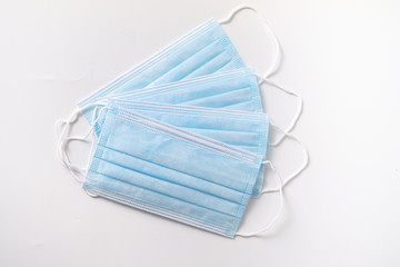 several blue surgical masks