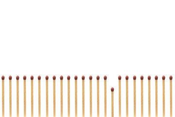 top view of matches standing on isolated white background
