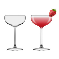 Isolated empty and full coupe glasses. 