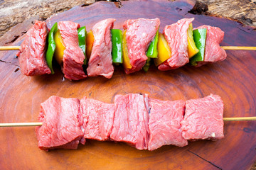 delicious raw meat skewer, beef