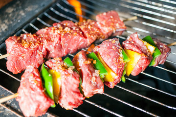delicious raw meat skewer, beef