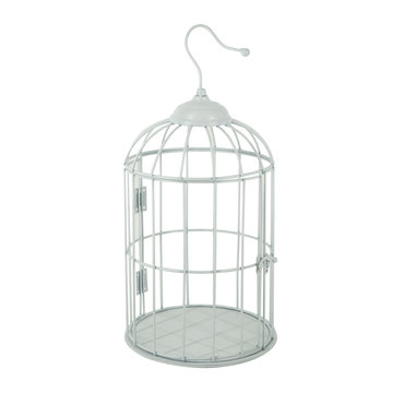 White metal bird cage for decoration isolated