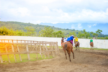 Sumbawa Indonesia, June 02 2020 : Horse racing, compete quickly to reach the finish line