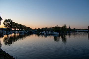 Sunset at the recreational port in Bruges, Belgium