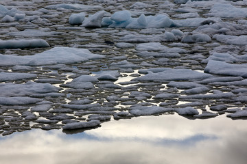 Fjallsarlon / Iceland - August 18, 2017: Ice formation at Fjallsarlon Glacier Lagoon, Iceland, Europe