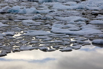 Fjallsarlon / Iceland - August 18, 2017: Ice formation at Fjallsarlon Glacier Lagoon, Iceland, Europe