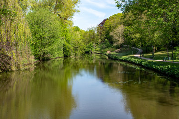 Ring road canal around the historic city of Bruges in Belgium