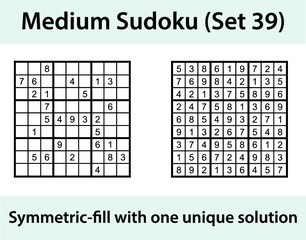 Vector Sudoku puzzle with solution - medium difficulty level - obrazy, fototapety, plakaty