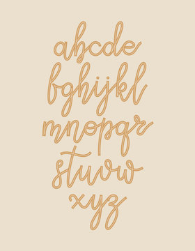 Handwritten calligraphy quote font - letters. Vector alphabet. Lettering and custom typography for designs logo, invitation, poscard, illustration. Handwritten style modern cursive font.
