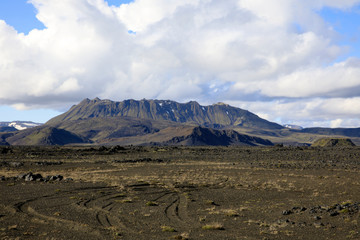 Landmannalaugar / Iceland - August 15, 2017: The solitary landscape near Landmannalaugar park,...