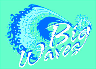 Hand drawing sea wave print and embroidery graphic design vector art